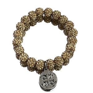 Rustic Cuff Metal Stainless Steel Shambala Beaded Stretch Bracelet gold